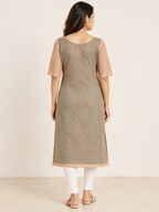 BEIGE NYLON STRAIGHTLINE KURTA FOR CASUAL WEAR
