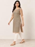 BEIGE NYLON STRAIGHTLINE KURTA FOR CASUAL WEAR