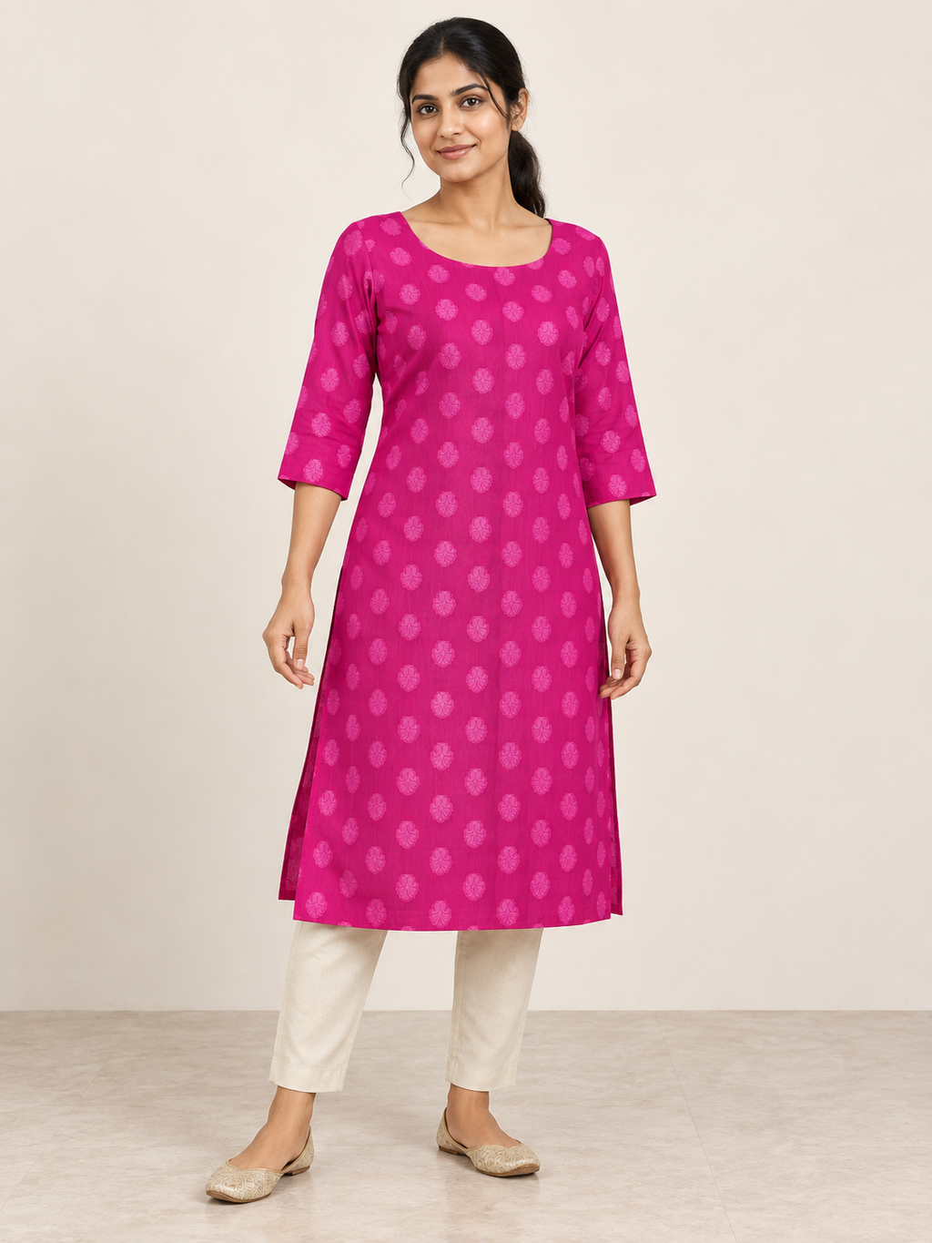 PINK NYLON STRAIGHTLINE KURTA FOR CASUAL WEAR