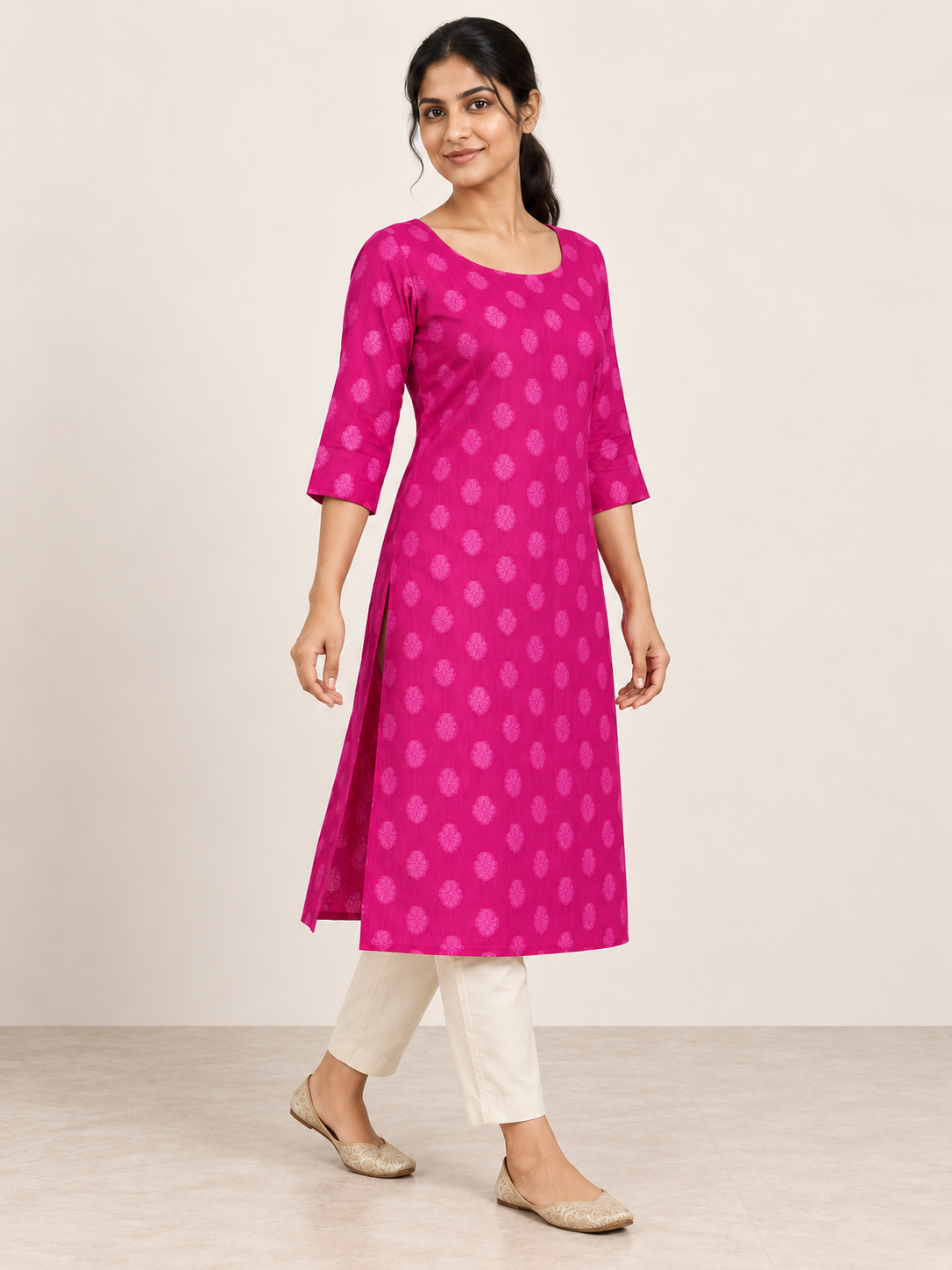 PINK NYLON STRAIGHTLINE KURTA FOR CASUAL WEAR