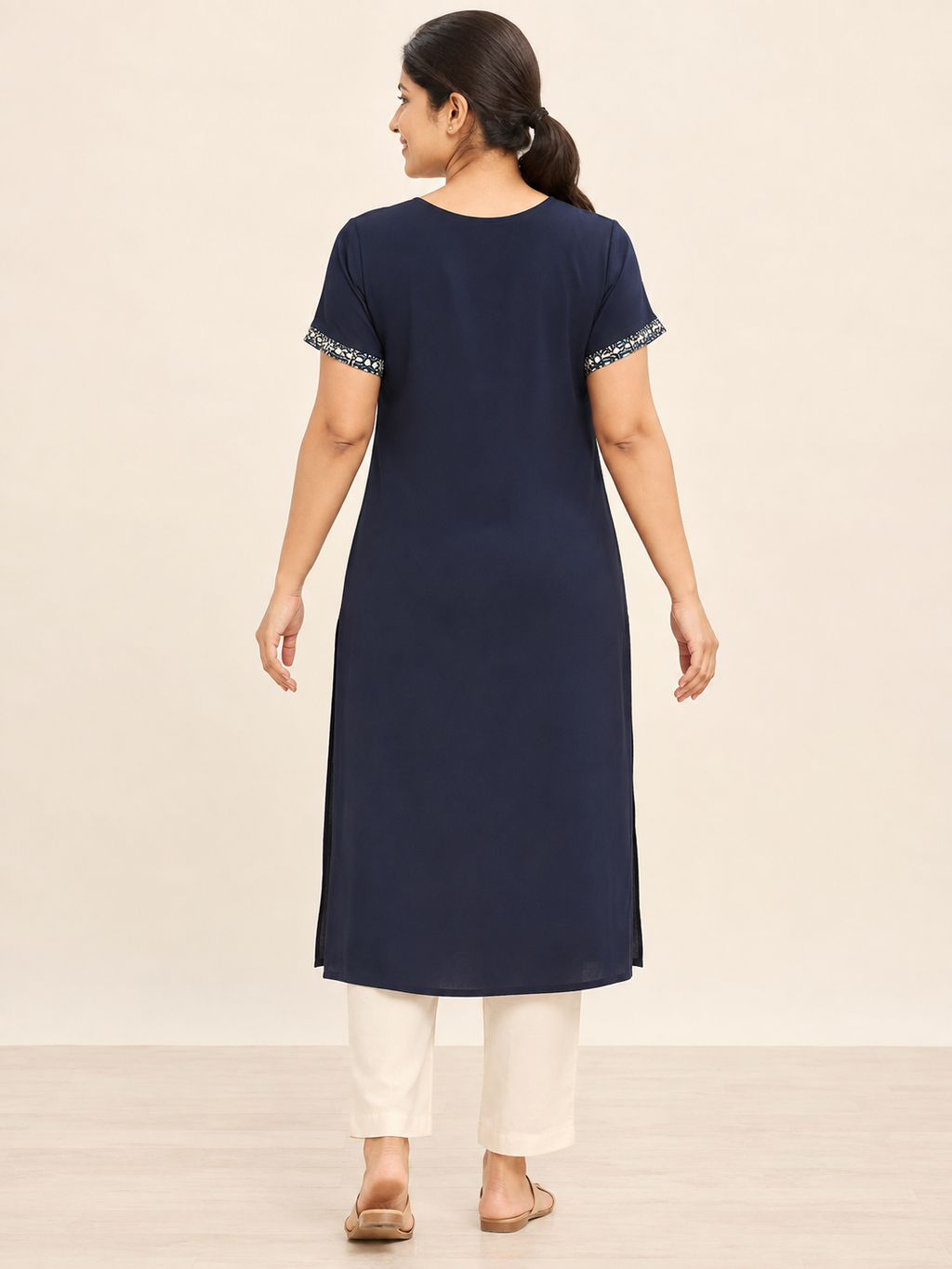 NAVY BLUE NYLON STRAIGHTLINE KURTA FOR WORK