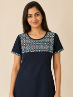 NAVY BLUE NYLON STRAIGHTLINE KURTA FOR WORK