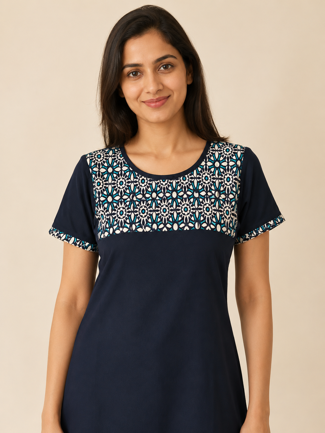 NAVY BLUE NYLON STRAIGHTLINE KURTA FOR WORK