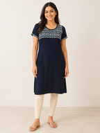 NAVY BLUE NYLON STRAIGHTLINE KURTA FOR WORK