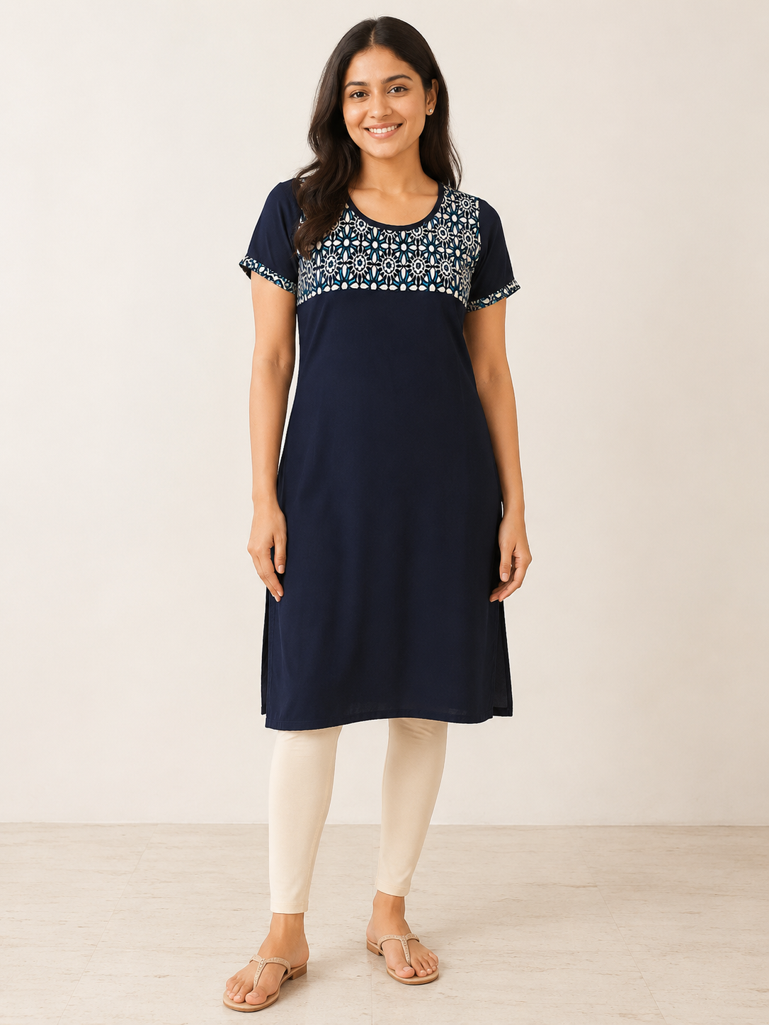 NAVY BLUE NYLON STRAIGHTLINE KURTA FOR WORK