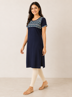 NAVY BLUE NYLON STRAIGHTLINE KURTA FOR WORK