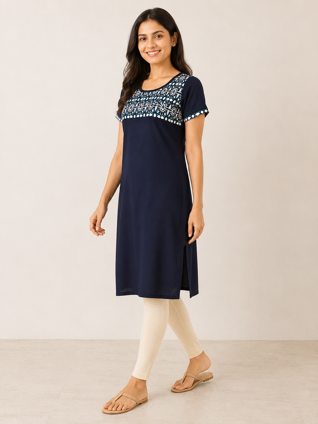 NAVY BLUE NYLON STRAIGHTLINE KURTA FOR WORK