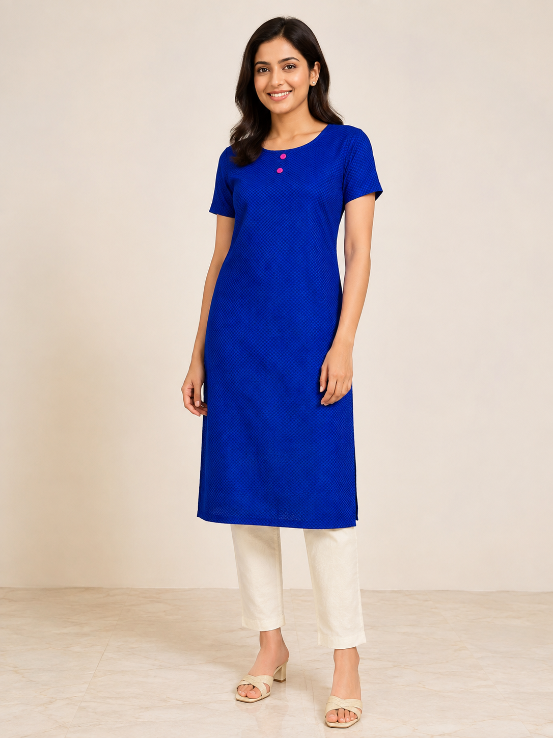 BLUE NYLON STRAIGHTLINE KURTA FOR CASUAL WEAR