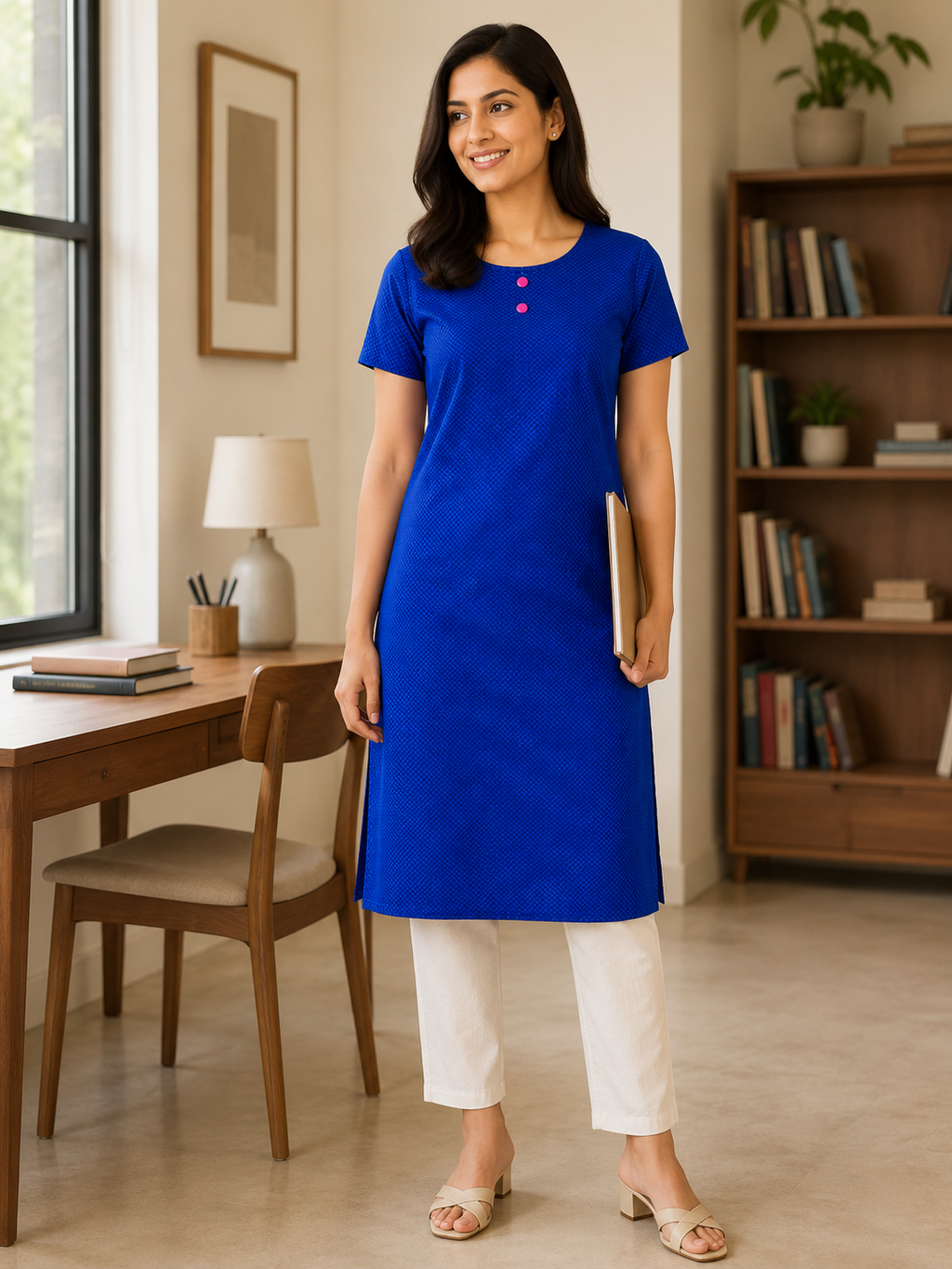 BLUE NYLON STRAIGHTLINE KURTA FOR CASUAL WEAR