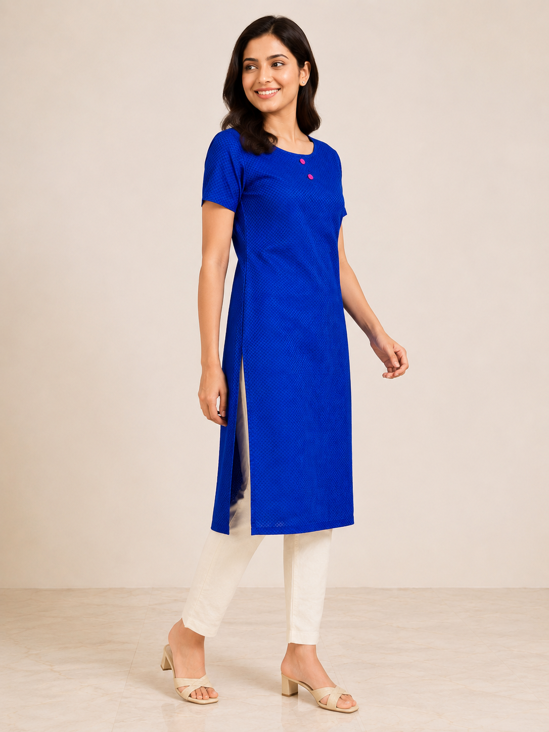 BLUE NYLON STRAIGHTLINE KURTA FOR CASUAL WEAR