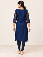 NAVY BLUE NYLON STRAIGHTLINE KURTA FOR CASUAL WEAR