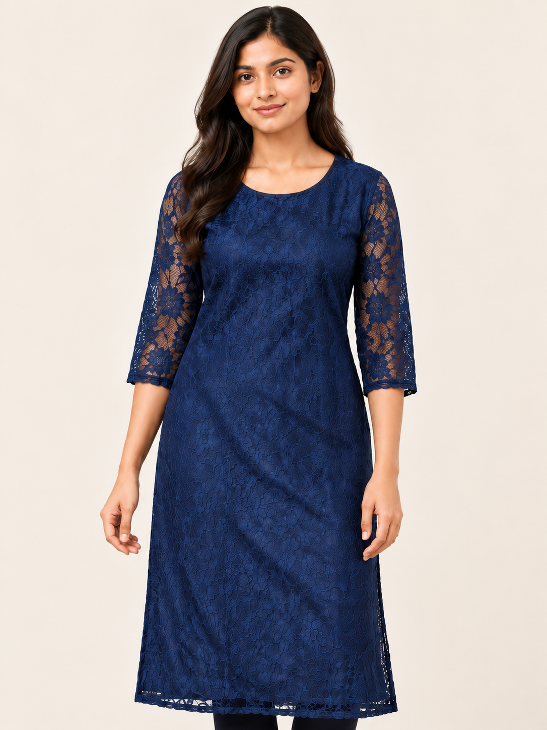 NAVY BLUE NYLON STRAIGHTLINE KURTA FOR CASUAL WEAR
