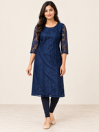 NAVY BLUE NYLON STRAIGHTLINE KURTA FOR CASUAL WEAR