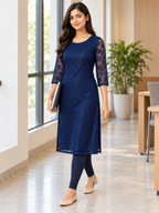 NAVY BLUE NYLON STRAIGHTLINE KURTA FOR CASUAL WEAR