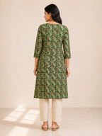 GREEN NYLON STRAIGHT LINE KURTA FOR CASUAL WEAR