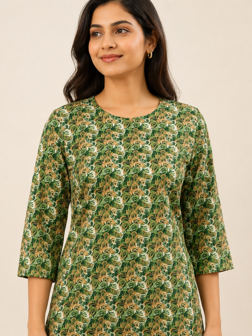 GREEN NYLON STRAIGHT LINE KURTA FOR CASUAL WEAR