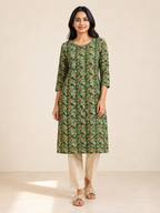 GREEN NYLON STRAIGHT LINE KURTA FOR CASUAL WEAR