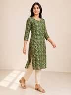 GREEN NYLON STRAIGHT LINE KURTA FOR CASUAL WEAR