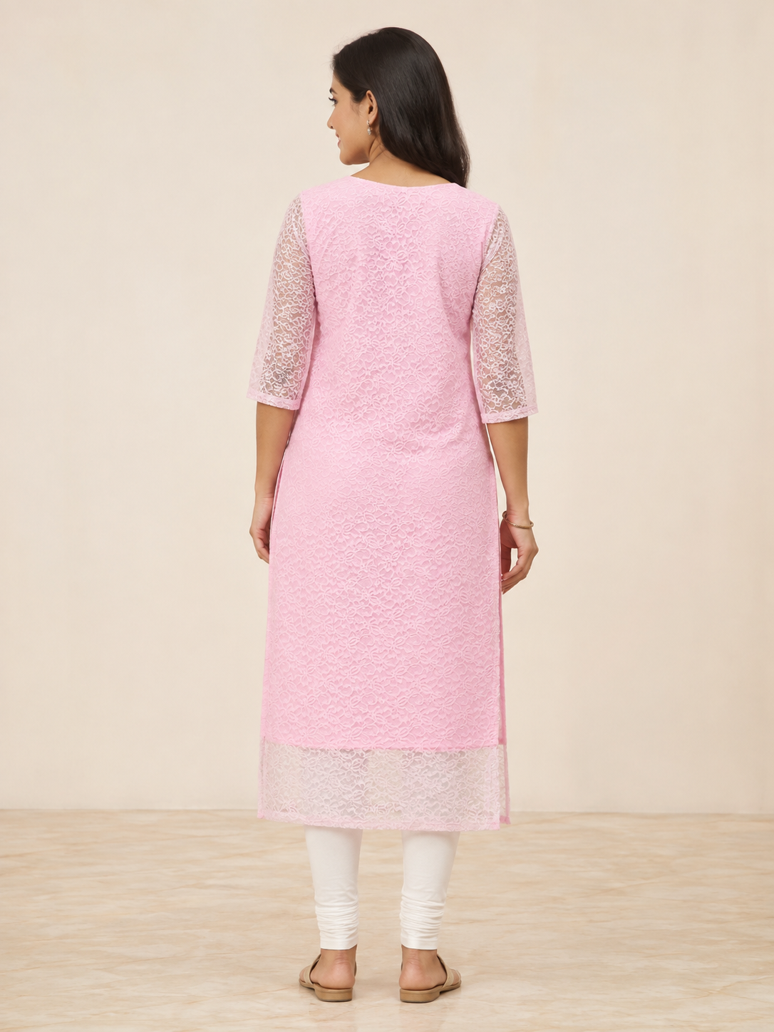 PINK NYLON STRAIGHTLINE KURTA FOR CASUAL WEAR