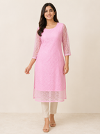 PINK NYLON STRAIGHTLINE KURTA FOR CASUAL WEAR