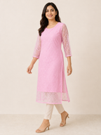 PINK NYLON STRAIGHTLINE KURTA FOR CASUAL WEAR