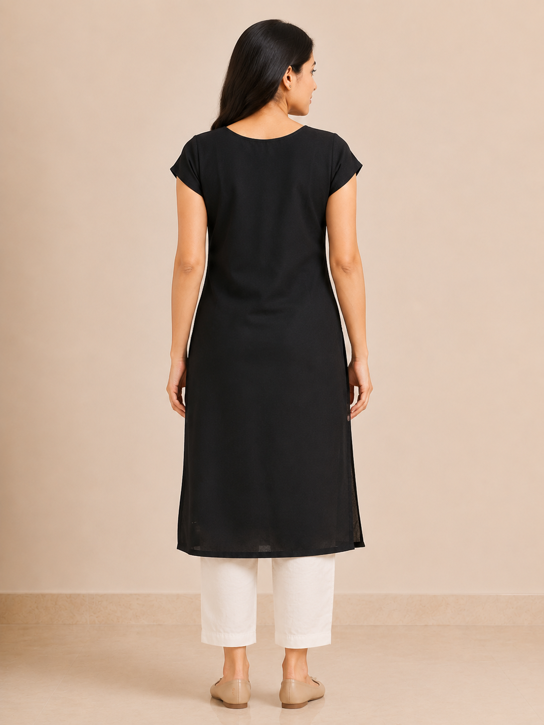 BLACK NYLON STRAIGHTLINE KURTA FOR CASUAL WEAR