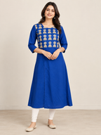 BLUE NYLON STRAIGHTLINE KURTA FOR CASUAL WEAR