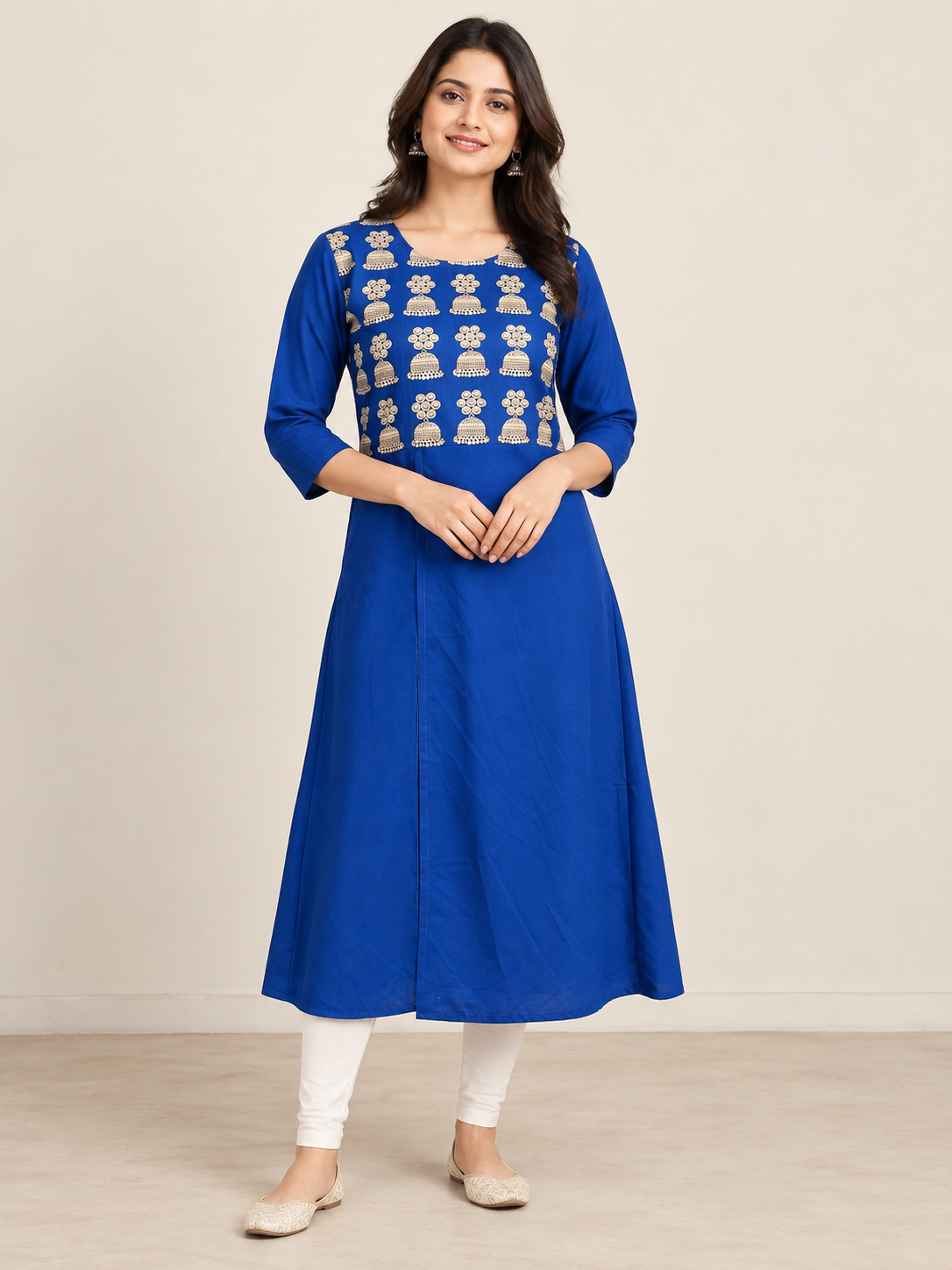 BLUE NYLON STRAIGHTLINE KURTA FOR CASUAL WEAR