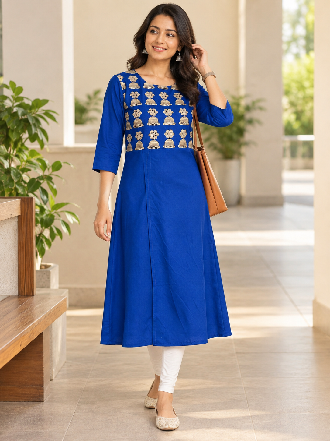 BLUE NYLON STRAIGHTLINE KURTA FOR CASUAL WEAR