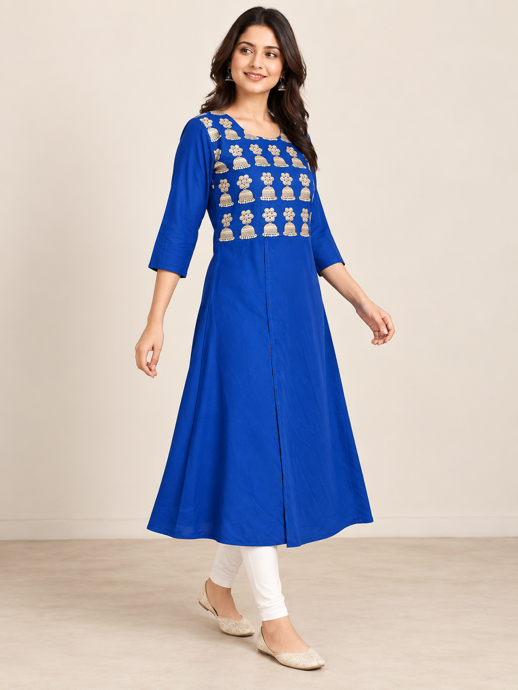 BLUE NYLON STRAIGHTLINE KURTA FOR CASUAL WEAR