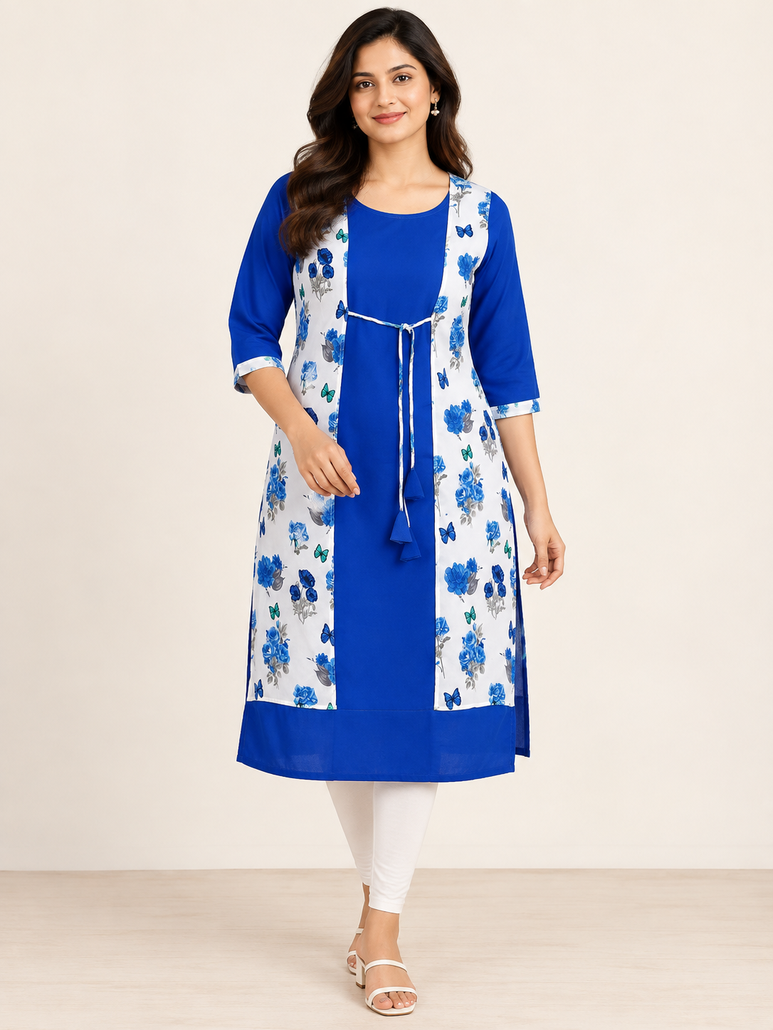 BLUE NYLON STRAIGHTLINE KURTA FOR CASUAL WEAR