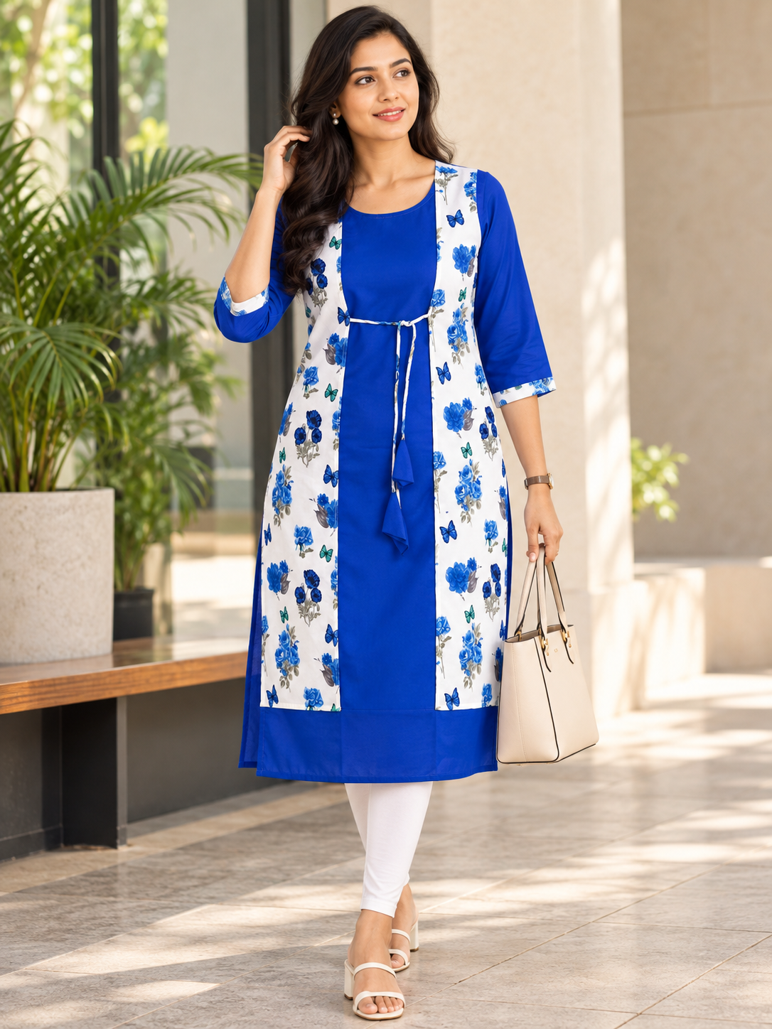 BLUE NYLON STRAIGHTLINE KURTA FOR CASUAL WEAR