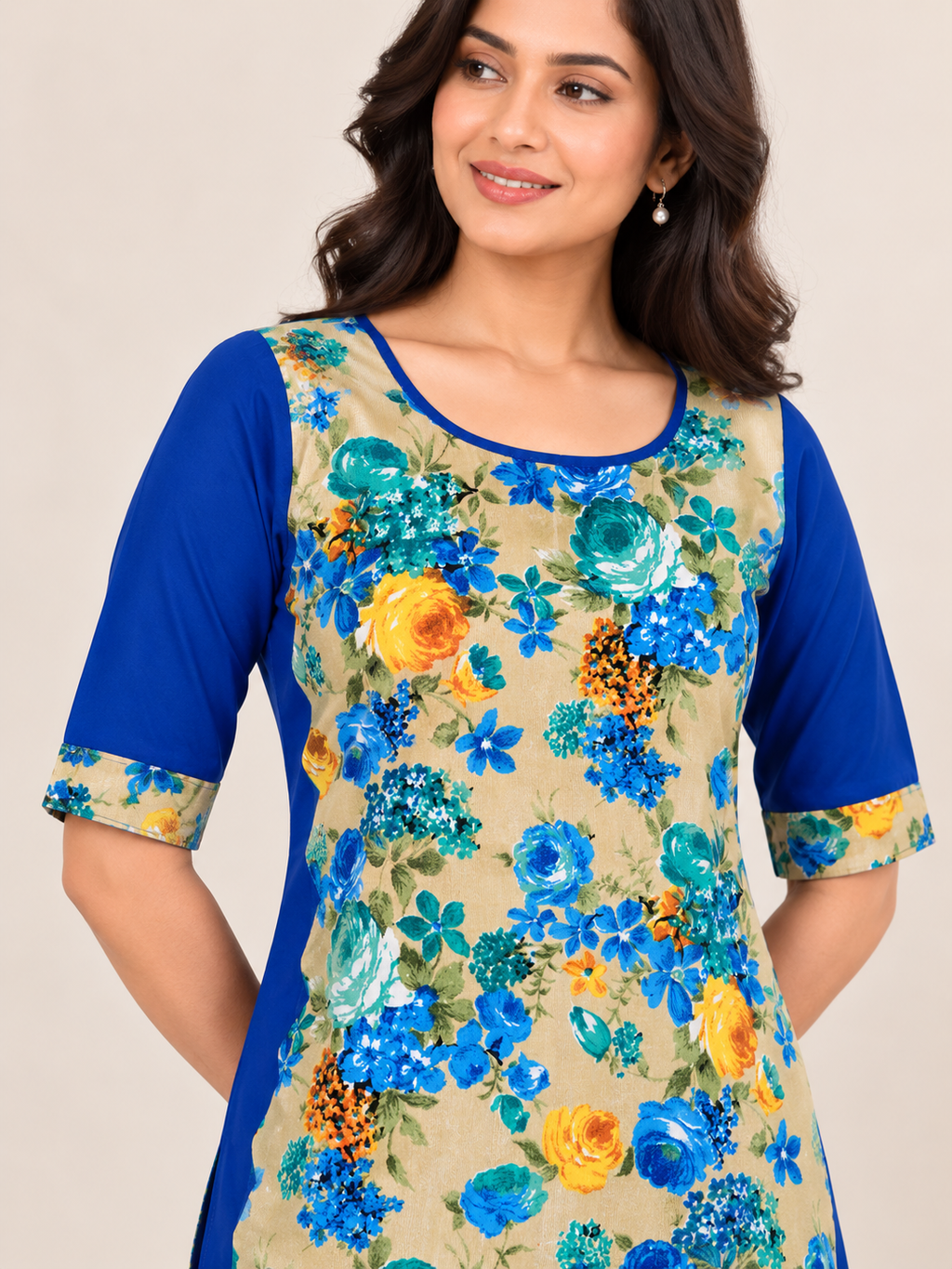 BLUE NYLON STRAIGHTLINE KURTA FOR CASUAL WEAR