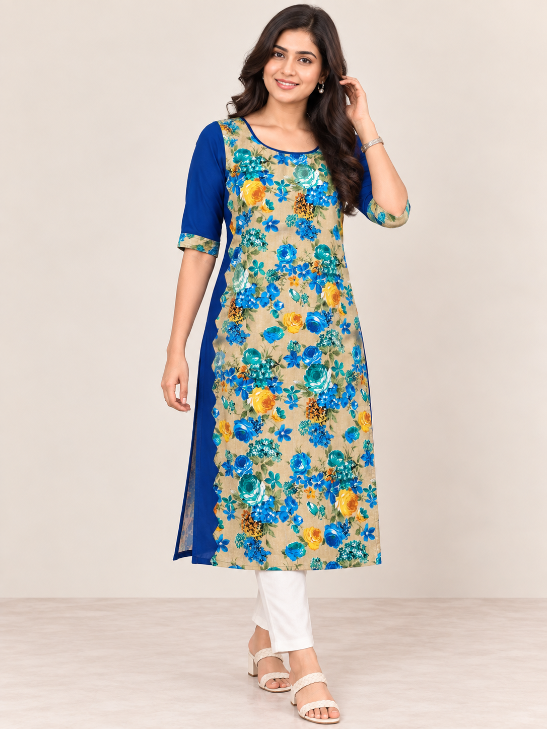 BLUE NYLON STRAIGHTLINE KURTA FOR CASUAL WEAR