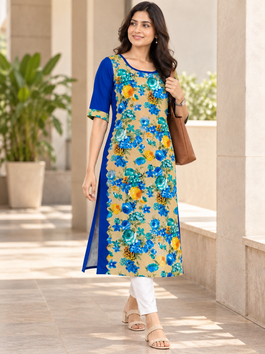 BLUE NYLON STRAIGHTLINE KURTA FOR CASUAL WEAR