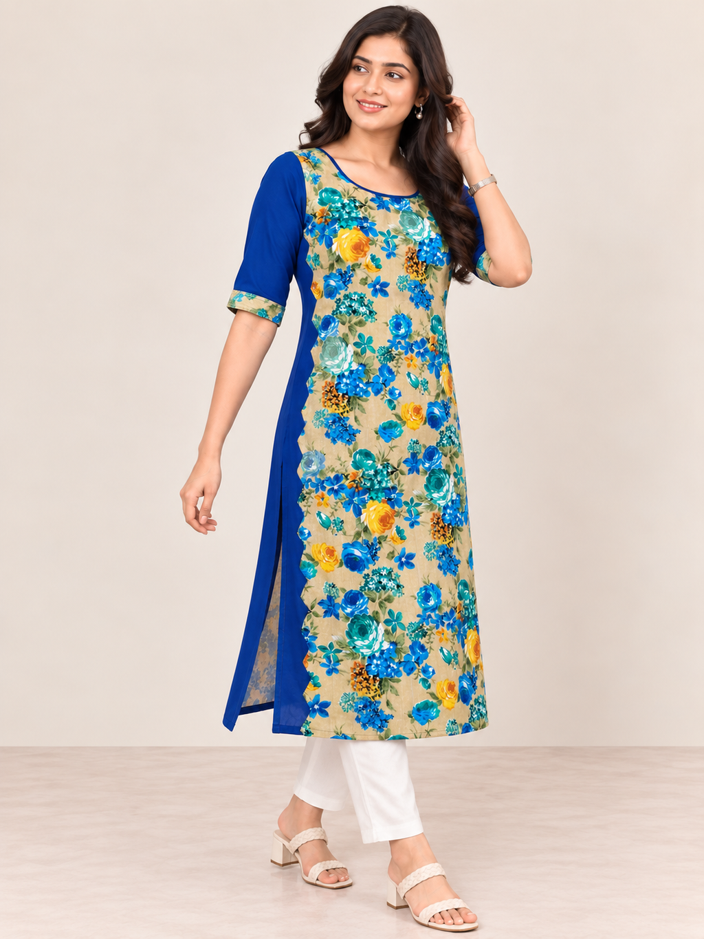 BLUE NYLON STRAIGHTLINE KURTA FOR CASUAL WEAR