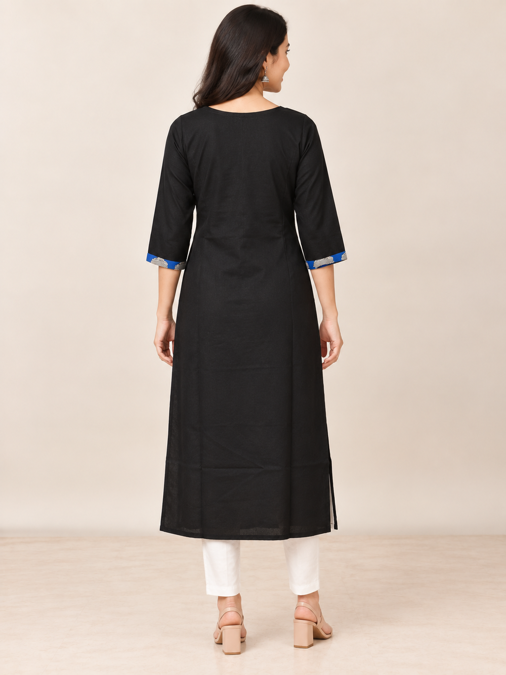 BLACK NYLON STRAIGHTLINE KURTA FOR CASUAL WEAR