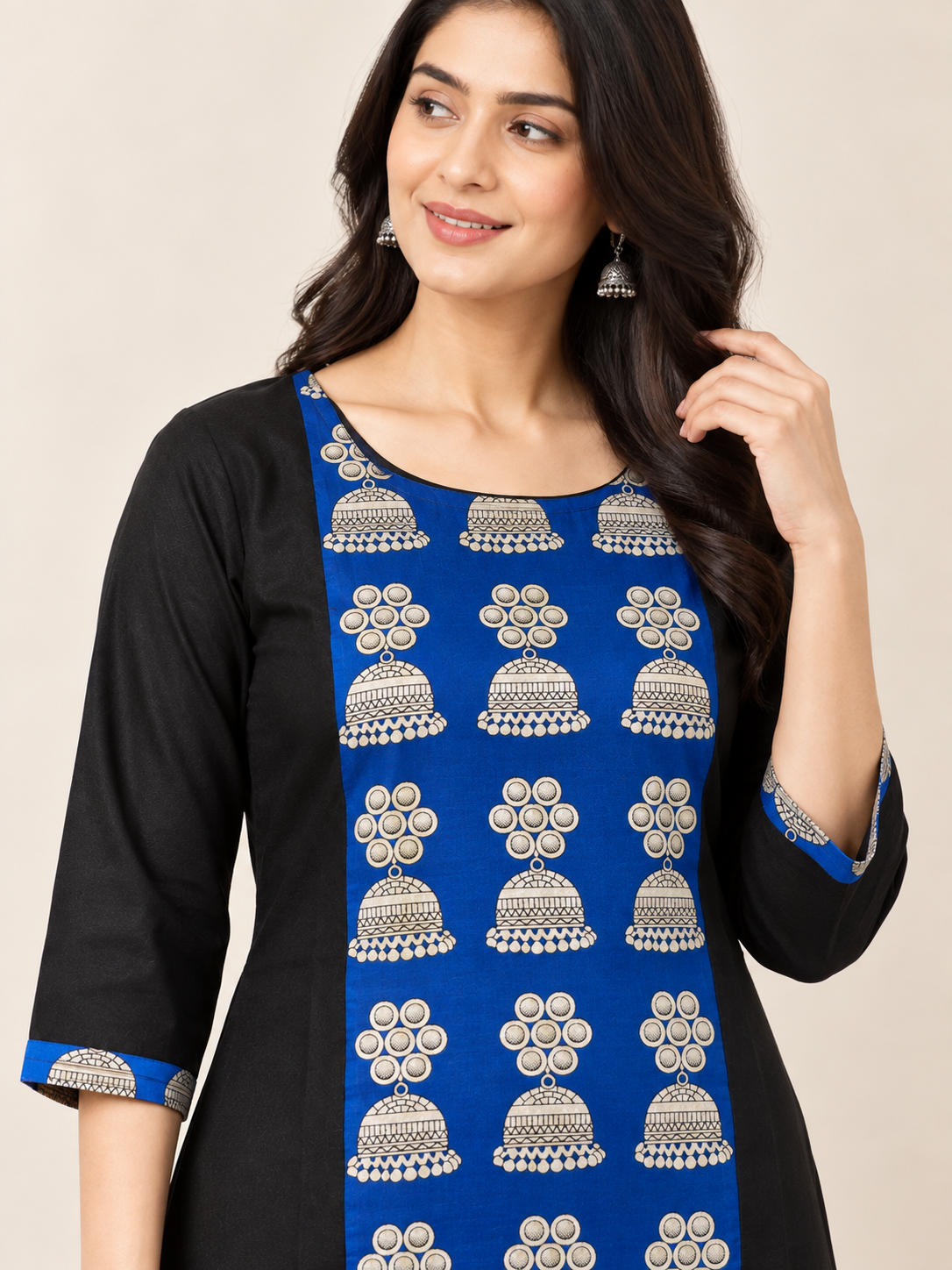 BLACK NYLON STRAIGHTLINE KURTA FOR CASUAL WEAR