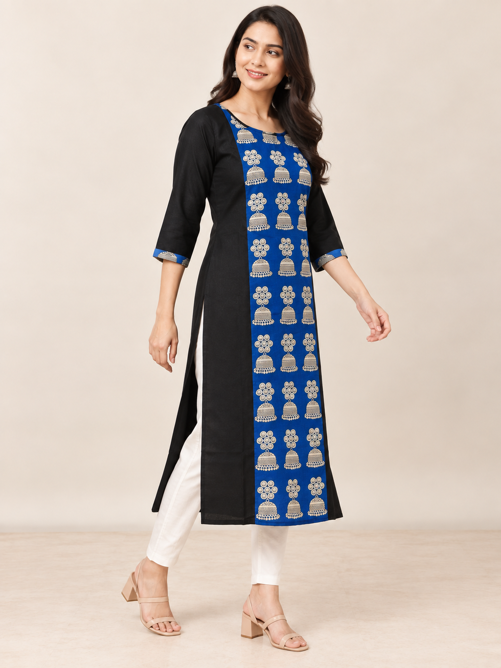 BLACK NYLON STRAIGHTLINE KURTA FOR CASUAL WEAR